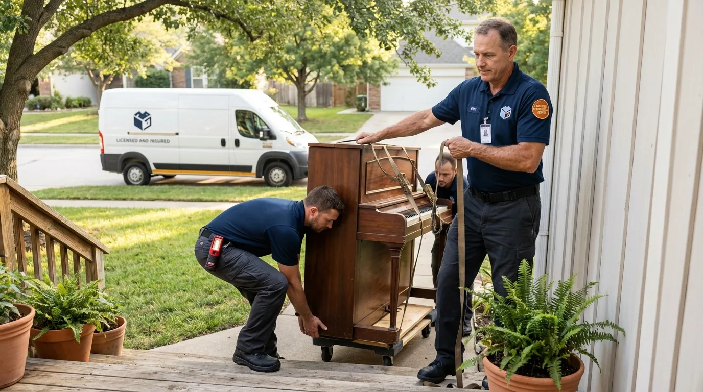 Licensed piano movers securing grand piano in Schuylerville, NY